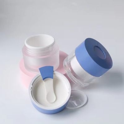 15/30/50g Clear Double-Wall Cosmetic Cream Jar with Built-in Hygienic Spoon for Moisturizer, Face Mask & Skincare