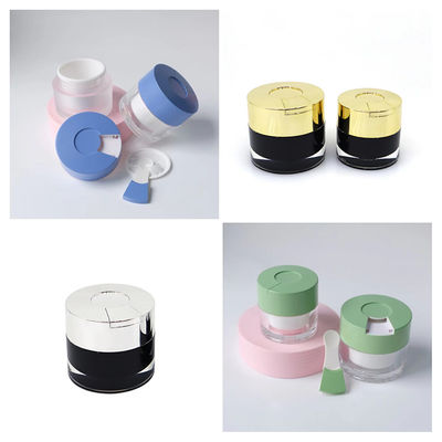 15/30/50g Clear Double-Wall Cosmetic Cream Jar with Built-in Hygienic Spoon for Moisturizer, Face Mask & Skincare