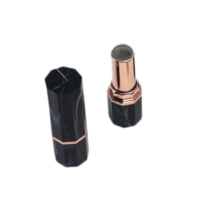 Luxury Black Marble Pattern Octagonal Lipstick Tube Container with Rose Gold Accent