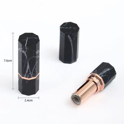 Luxury Black Marble Pattern Octagonal Lipstick Tube Container with Rose Gold Accent