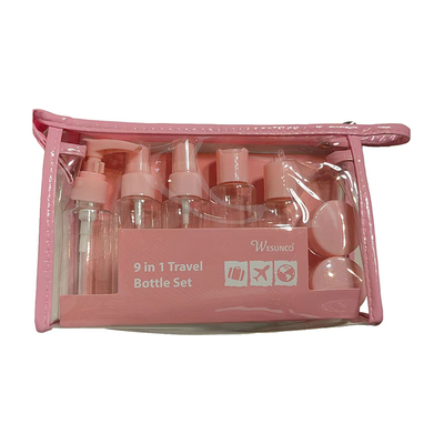 60ml 9pcs Set Plastic Travel Set Bottle Container Lotion Pump Spray Flip Cap Bottle Jar Reusable
