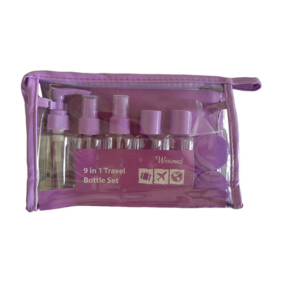 60ml 9pcs Set Plastic Travel Set Bottle Container Lotion Pump Spray Flip Cap Bottle Jar Reusable