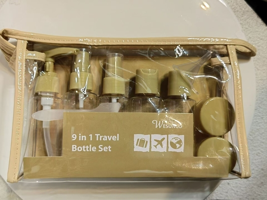 60ml 9pcs Set Plastic Travel Set Bottle Container Lotion Pump Spray Flip Cap Bottle Jar Reusable