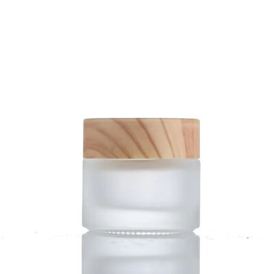 5g 10g 15g 30g 50g Empty Frosted Glass Cream Jars Refillable Cosmetic Natural Wood Leakproof Travel Storage Containers for Eye Cream Face Mask Skincare