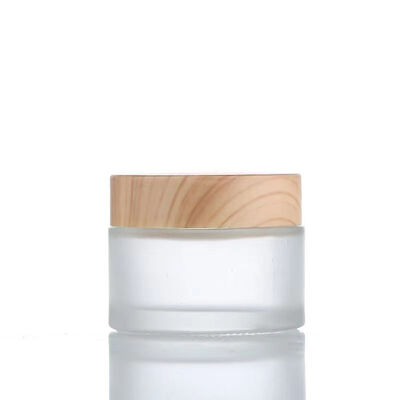 5g 10g 15g 30g 50g Empty Frosted Glass Cream Jars Refillable Cosmetic Natural Wood Leakproof Travel Storage Containers for Eye Cream Face Mask Skincare