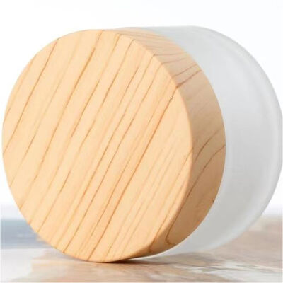 5g 10g 15g 30g 50g Empty Frosted Glass Cream Jars Refillable Cosmetic Natural Wood Leakproof Travel Storage Containers for Eye Cream Face Mask Skincare