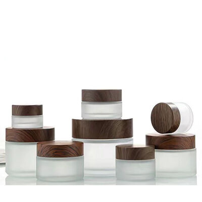5g 10g 15g 30g 50g Empty Frosted Glass Cream Jars Cosmetic Natural Wood Leakproof Containers for Eye Cream Face Mask Skincare