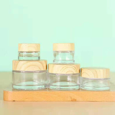 5g 10g 15g 30g 50g Empty Frosted Glass Cream Jars Cosmetic Natural Wood Leakproof Containers for Eye Cream Face Mask Skincare