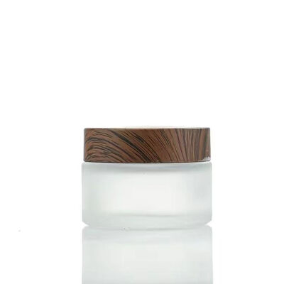 5g 10g 15g 30g 50g Empty Frosted Glass Cream Jars Cosmetic Natural Wood Leakproof Containers for Eye Cream Face Mask Skincare