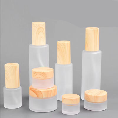5g 10g 15g 30g 50g Empty Frosted Glass Cream Jars Cosmetic Natural Wood Leakproof Containers for Eye Cream Face Mask Skincare