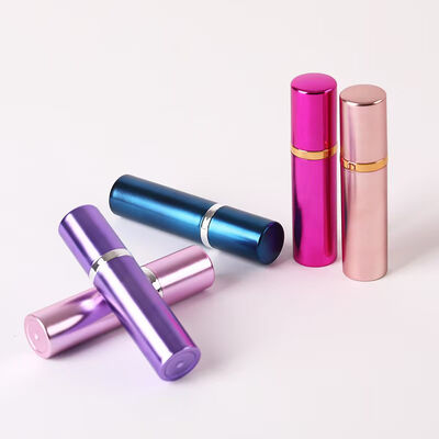 Luxury Pink Aluminum Portable Perfume Spray Bottle with Metallic Ring

