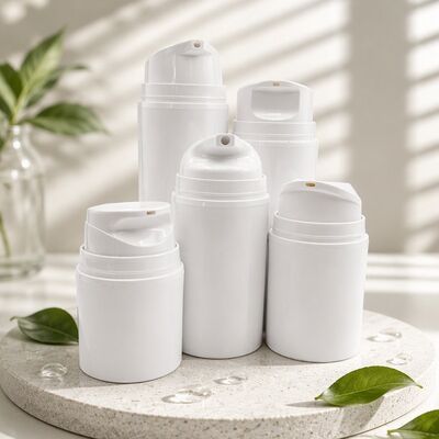 Multiple Types Cylinder Airless Bottle White Plastic Press Airless Pump Bottle With Clear Cap for Lotion Cream Packaging