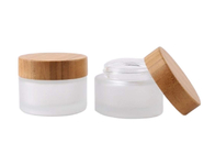 50ml Frosted Glass Cream Jars With Tightly Bamboo Lid And Inner Liner