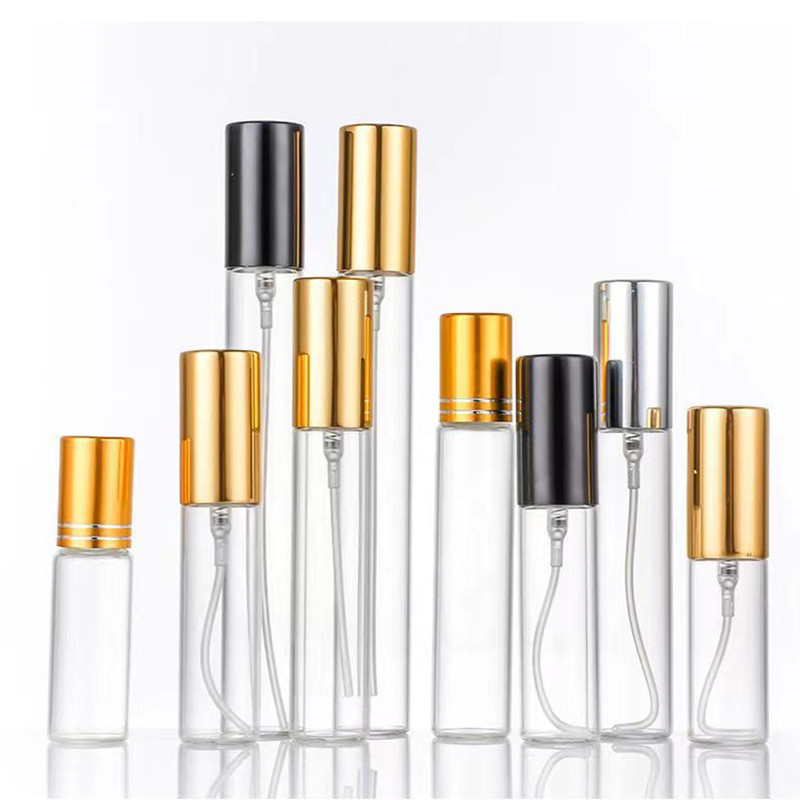 5ml Quality Empty Mini Sample Black Gold Silver Aluminum Sprayer Glass Spraye