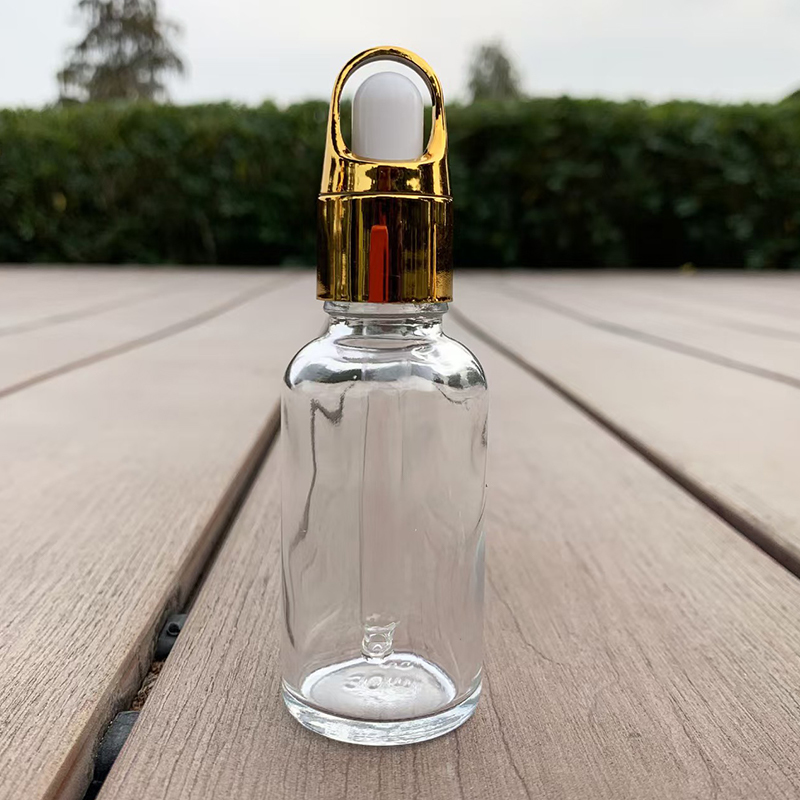 Clear Glass Dropper Bottle with Gold Cap