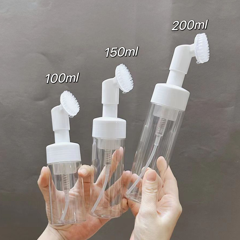 100ml 200ml Cosmetic Silicone Brush Foam Pump Bottle Reusable Plastic Dispenser for Facial Cleanser Soap Pump Dispenser