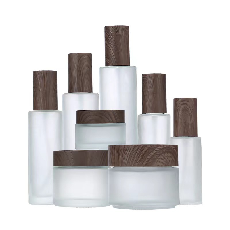 5g 10g 15g 30g 50g Empty Frosted Glass Cream Jars Cosmetic Natural Wood Leakproof Containers for Eye Cream Face Mask Skincare