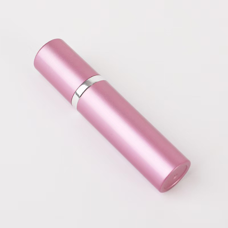 Luxury Pink Aluminum Portable Perfume Spray Bottle with Metallic Ring
