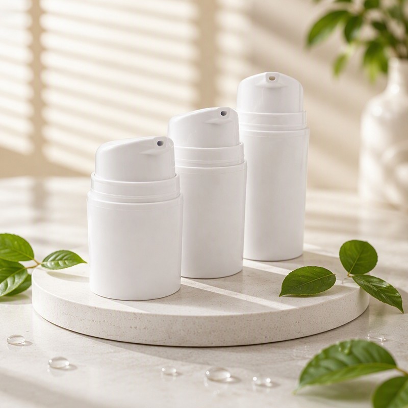 Multiple Types Cylinder Airless Bottle White Plastic Press Airless Pump Bottle With Clear Cap for Lotion Cream Packaging