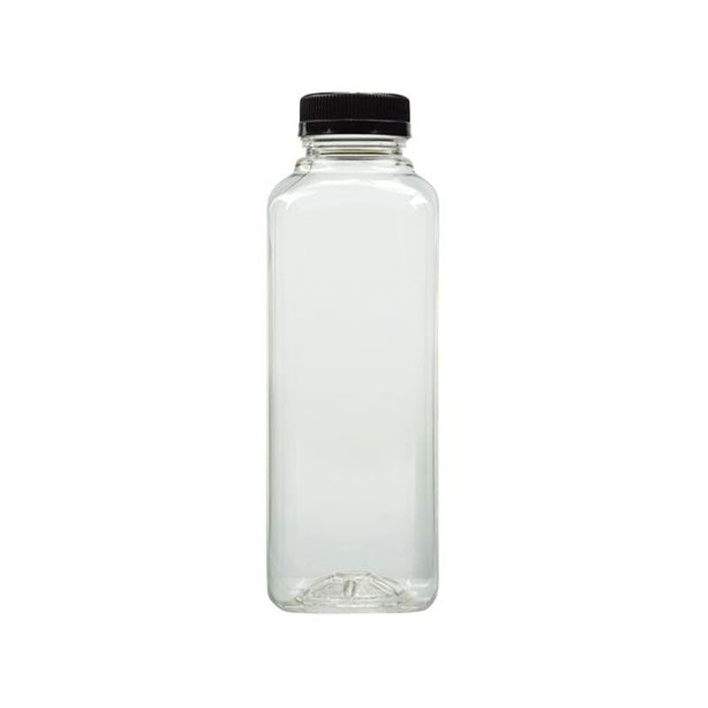 16oz Empty Square PET Plastic Beverage Bottle With Cap Transparent