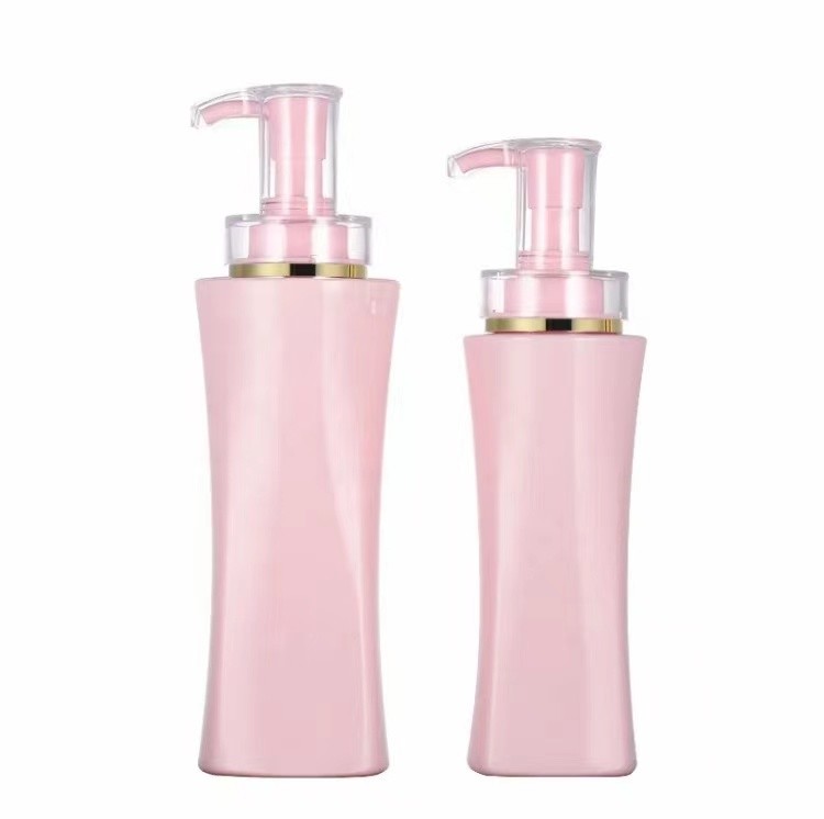 Plastic Cosmetic Pink Shampoo Bottles Square Body Lotion Packaging