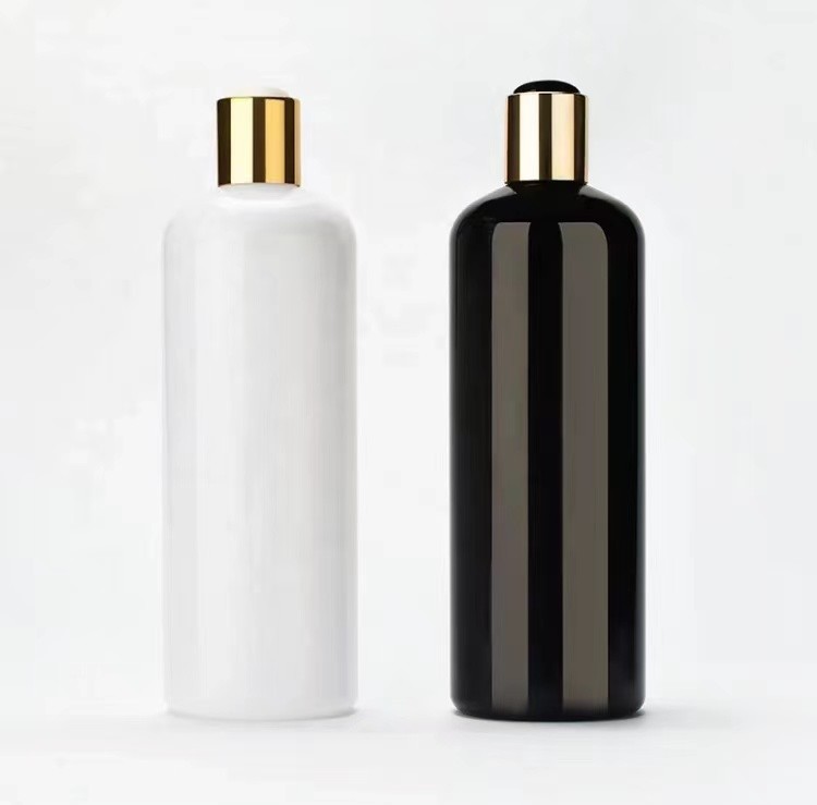 PET Plastic Shampoo Bottle With Gold Black White Disc Top Cap Customized