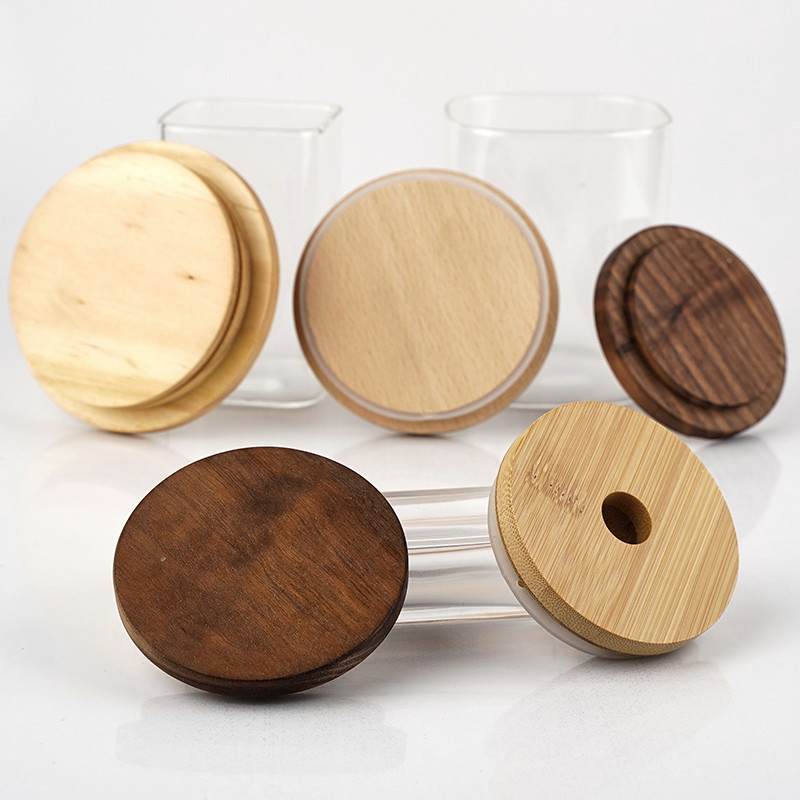 Candle Clear Glass Jars With Wooden Lids Screw Top