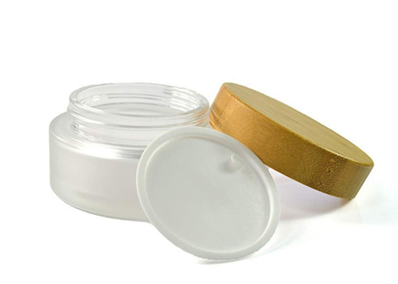 50ml Frosted Glass Cream Jars With Tightly Bamboo Lid And Inner Liner